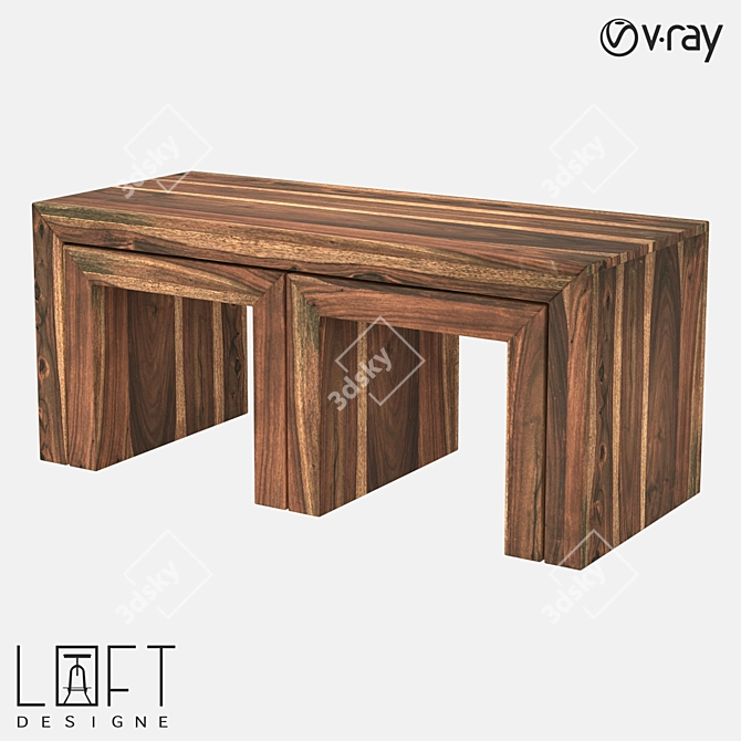 LoftDesigne Wooden Coffee Table Set 3D model image 1