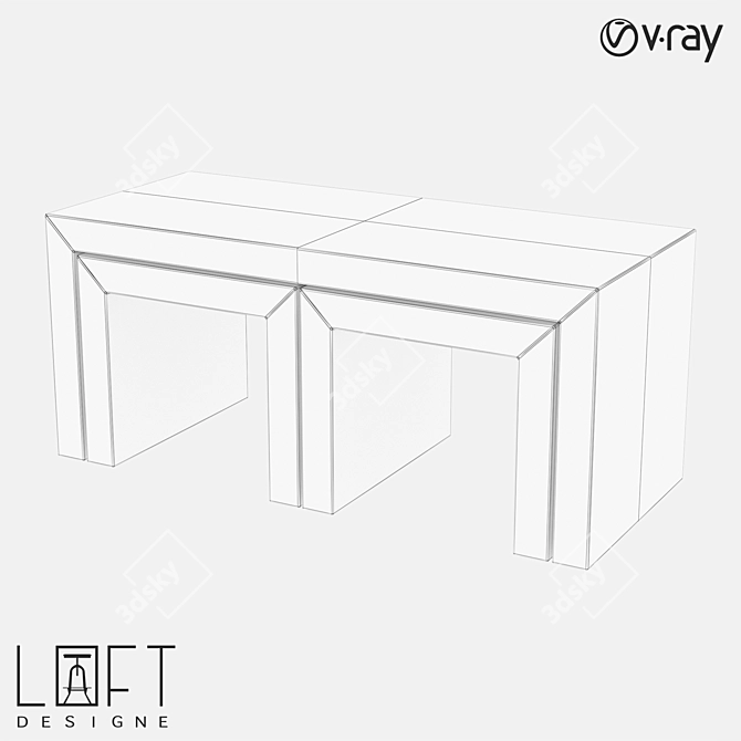 LoftDesigne Wooden Coffee Table Set 3D model image 2