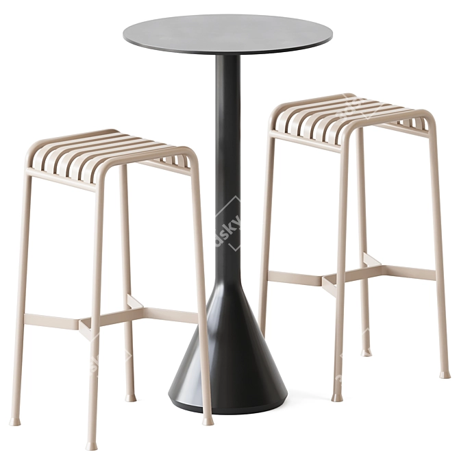 Modern Palissade Cone Table & Bar Stools 3D model image 1