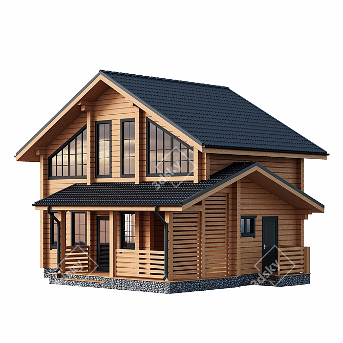 Cozy Two-Storey Wooden House 3D model image 1