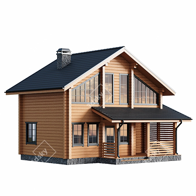 Cozy Two-Storey Wooden House 3D model image 2