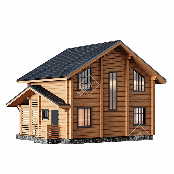 Cozy Two-Storey Wooden House 3D model image 3