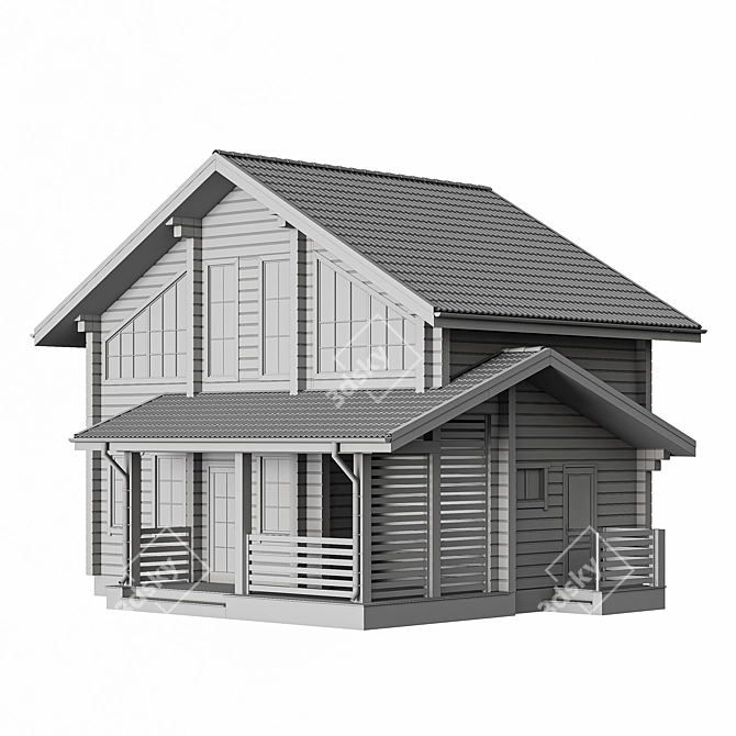 Cozy Two-Storey Wooden House 3D model image 5