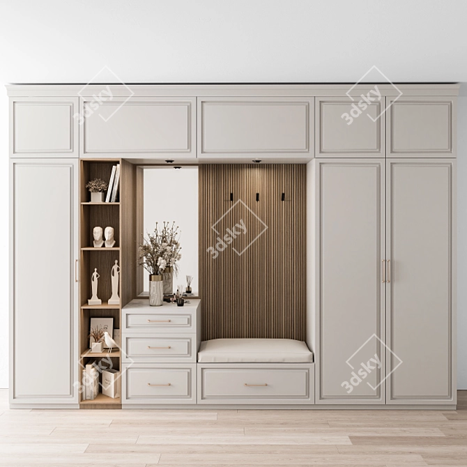 Stylish White and Wood Hallway Set 3D model image 1