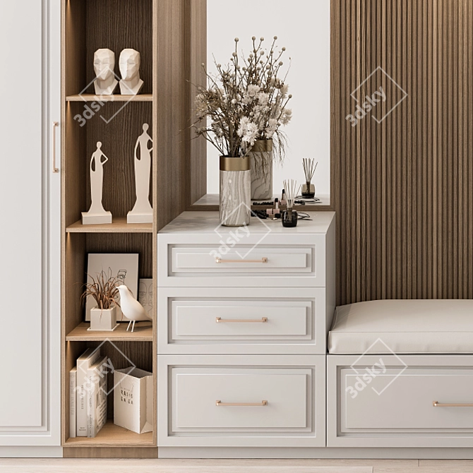 Stylish White and Wood Hallway Set 3D model image 2