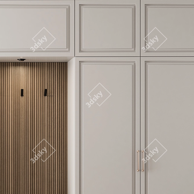 Stylish White and Wood Hallway Set 3D model image 3