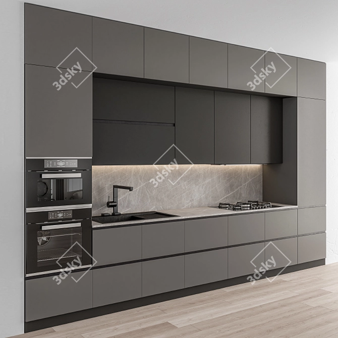 Modern BlackGray 54: Sleek Kitchen Upgrade 3D model image 1