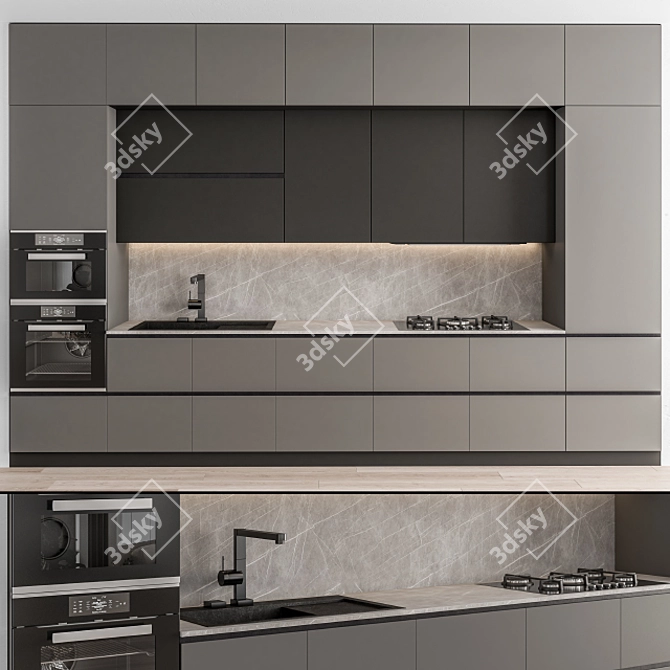 Modern BlackGray 54: Sleek Kitchen Upgrade 3D model image 2