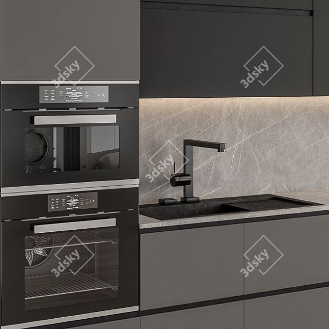 Modern BlackGray 54: Sleek Kitchen Upgrade 3D model image 3