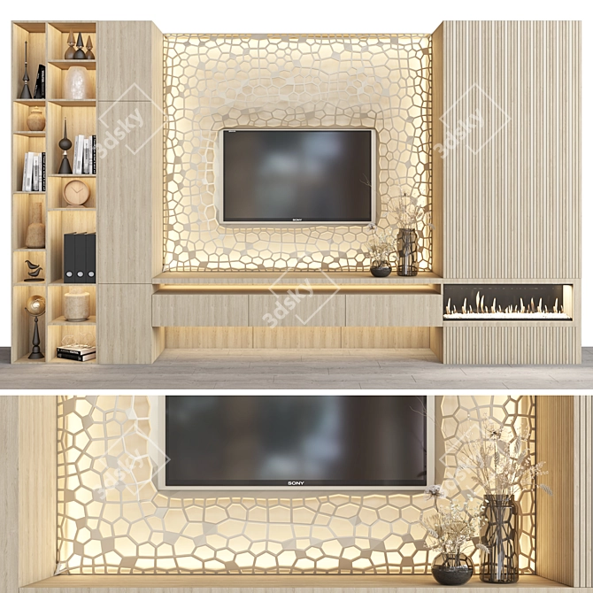 Customizable TV Wall with Decor 3D model image 1