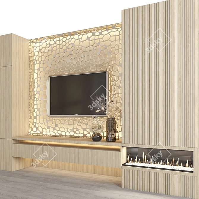 Customizable TV Wall with Decor 3D model image 3