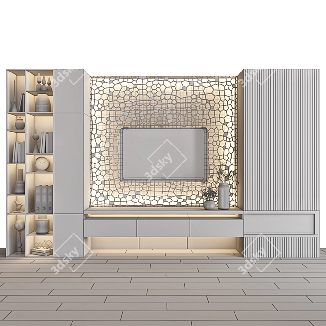 Customizable TV Wall with Decor 3D model image 4
