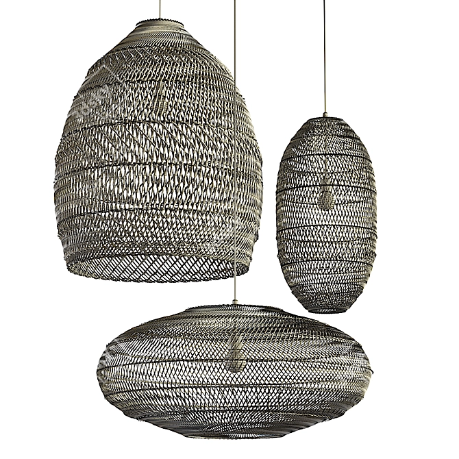 Rattan Chandelier Set: Stylish and Sustainable 3D model image 5