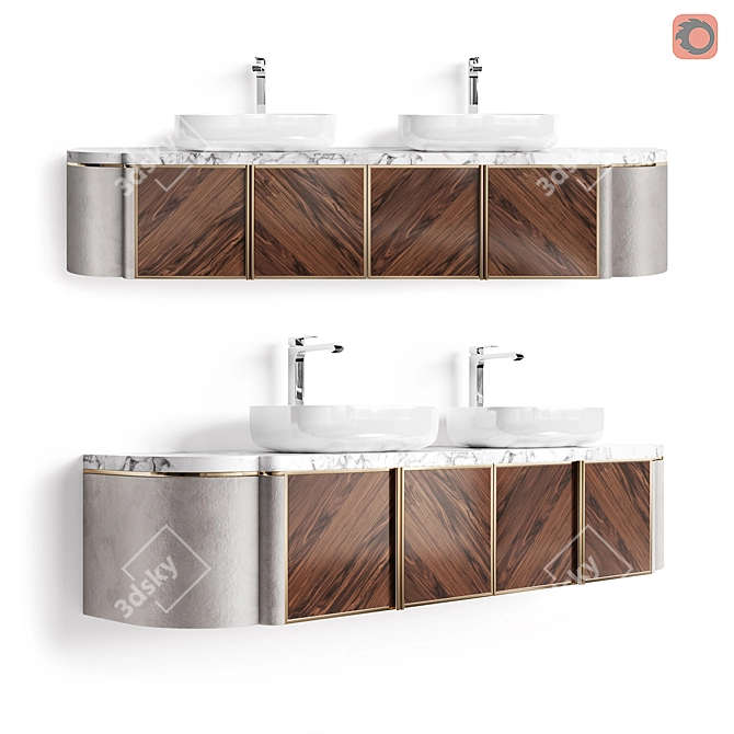 Luxury Chalice Double Vanity: Elegant Two-Sink Hanging Cabinet 3D model image 1