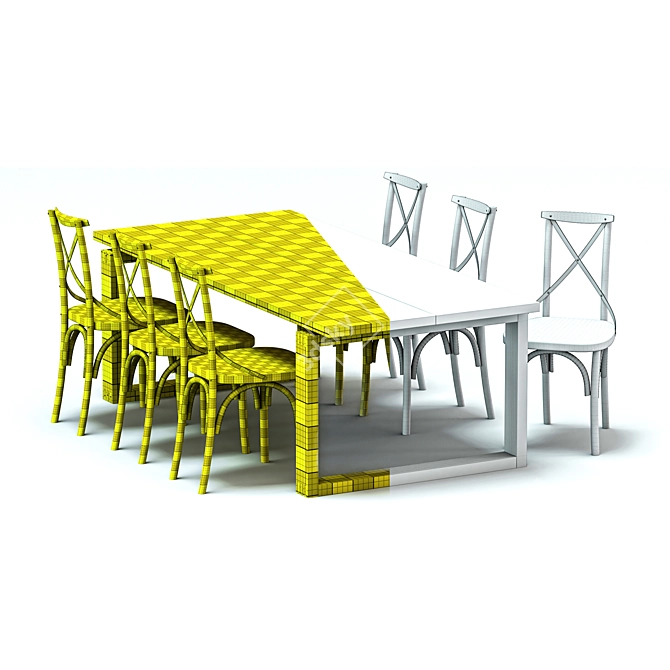 Modern Teak Dining Set: ODGER Table & 6 Cross Back Chairs 3D model image 3