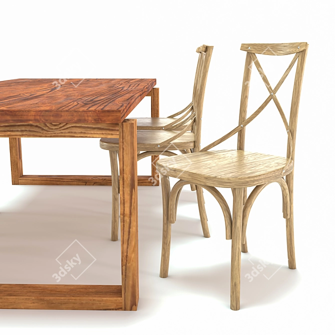 Modern Teak Dining Set: ODGER Table & 6 Cross Back Chairs 3D model image 4