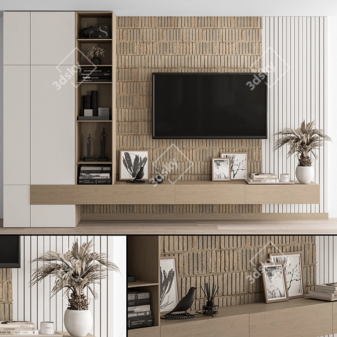 Stylish TV Wall Unit 3D model image 1