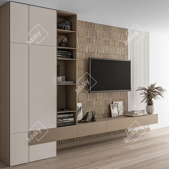 Stylish TV Wall Unit 3D model image 2