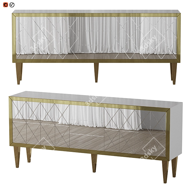 Sideboard Saanen - Black/Gold Art Deco Crystal-MDF Mirror Luxurious Storage Solution 3D model image 1