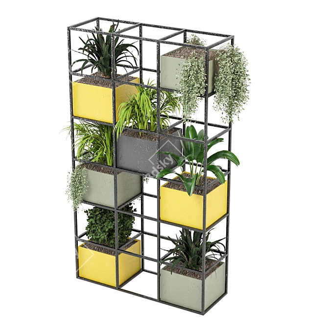 Rustic Concrete Pot Set with Indoor Plants 3D model image 2