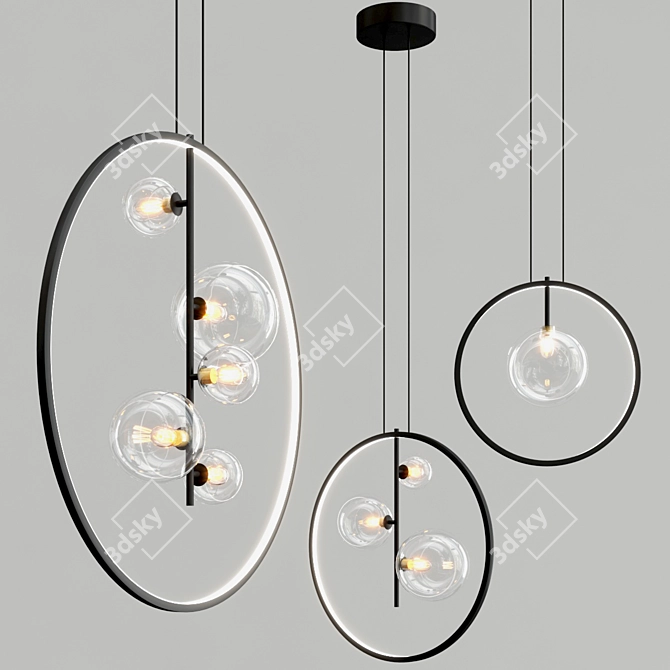 Elegant Pendant Ring LED Light 3D model image 1