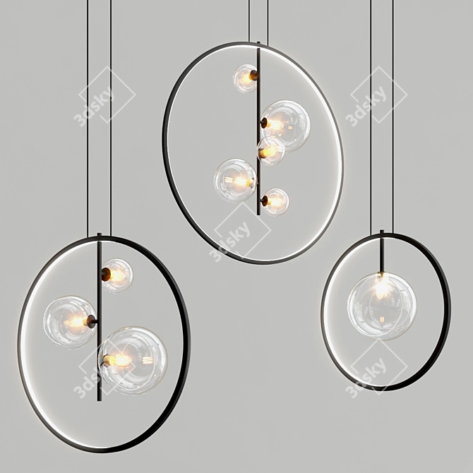 Elegant Pendant Ring LED Light 3D model image 2