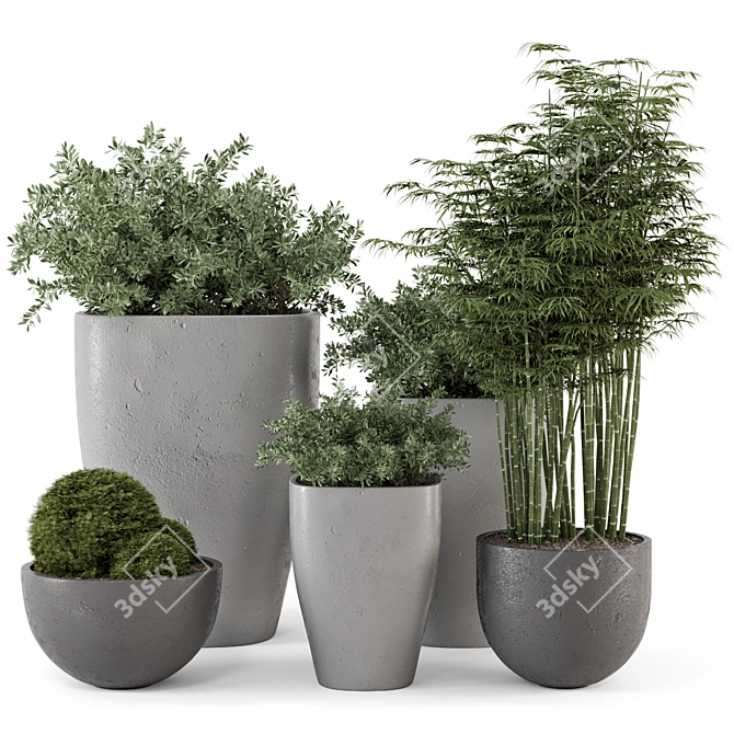 Rusty Concrete Pot Outdoor Bush Set 3D model image 6