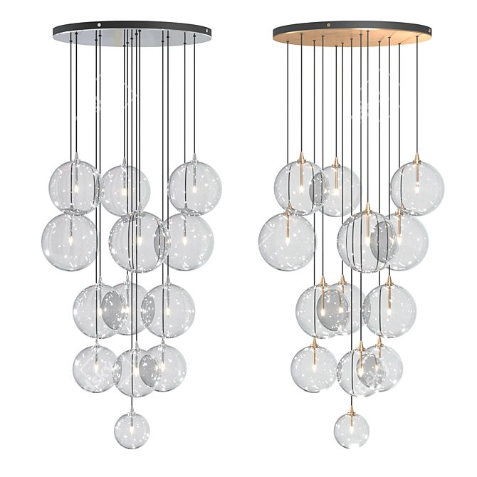 Schwung Home Cluster 13: Cascading Glass Pendant Chandelier 3D model image 2