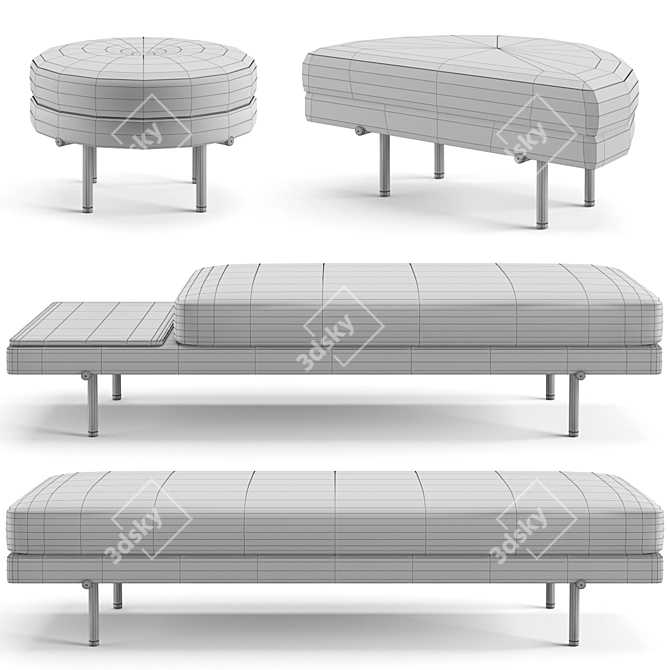 Minotti Torii: Elegant Bench & Ottoman Set 3D model image 2