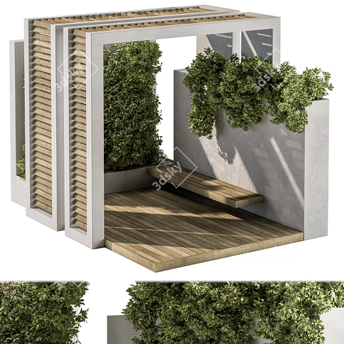 Outdoor Oasis: Bench & Plant Set 3D model image 1