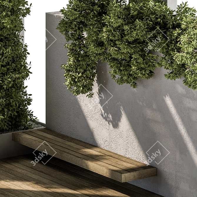 Outdoor Oasis: Bench & Plant Set 3D model image 3