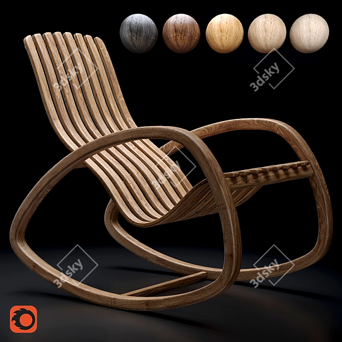 ErgoGloosh Sculpted Oak Rocker 3D model image 1