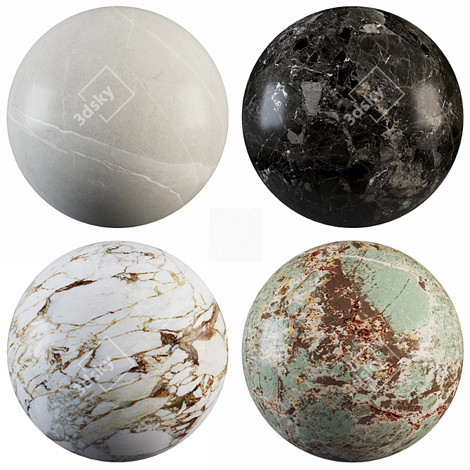 Marble Collection: Arabescato Oro, Gray, Shadow Black & Green Amazonit 3D model image 1