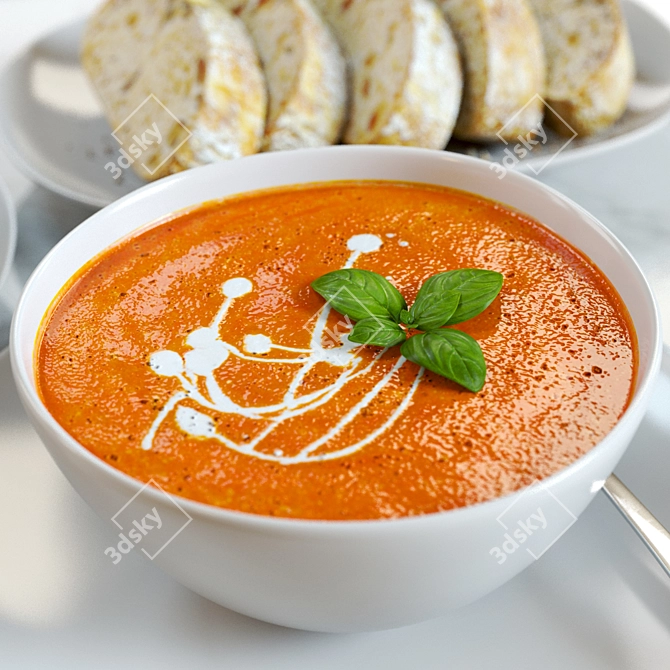 Gourmet Tomato Soup & Bread 3D model image 3