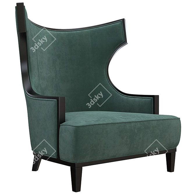 Elegant Solid Wood Wing Back Chair 3D model image 1