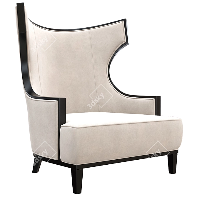 Elegant Solid Wood Wing Back Chair 3D model image 2