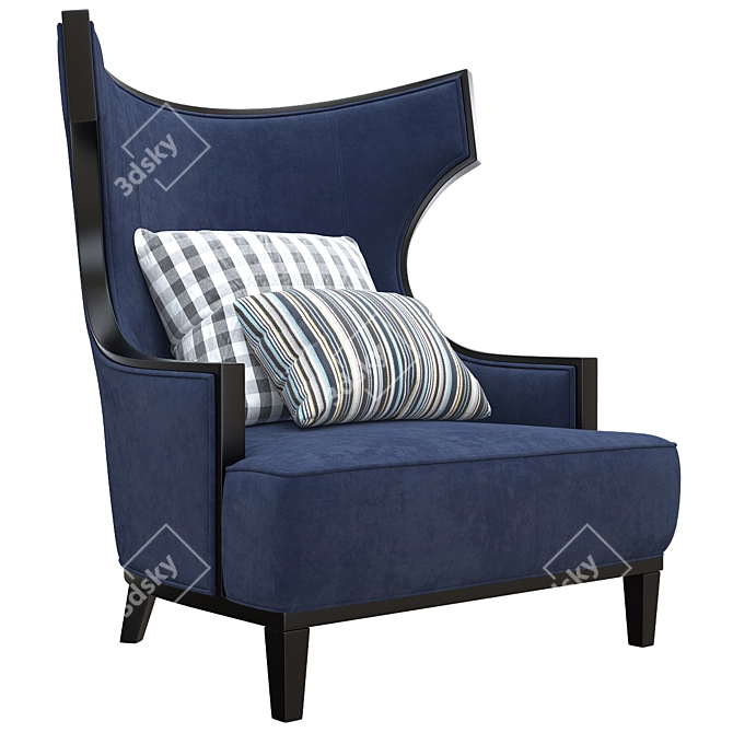 Elegant Solid Wood Wing Back Chair 3D model image 3