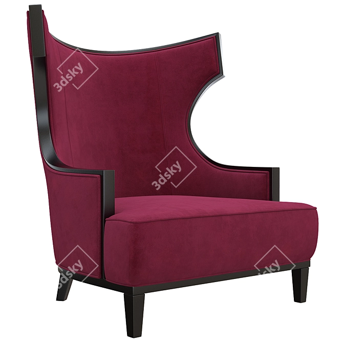 Elegant Solid Wood Wing Back Chair 3D model image 4