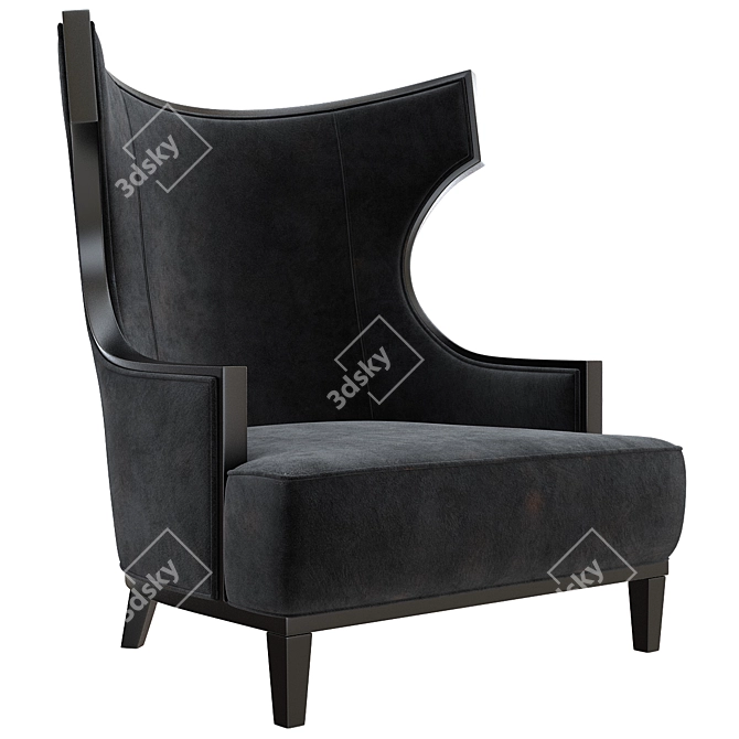 Elegant Solid Wood Wing Back Chair 3D model image 5