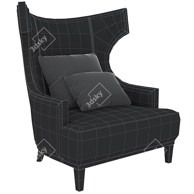 Elegant Solid Wood Wing Back Chair 3D model image 6