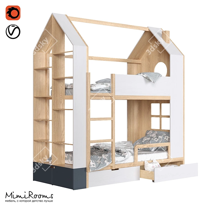 OM Bunk Bed "Dee Dee": Playful and Practical 3D model image 1