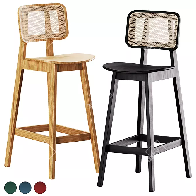 Rattan Geometry Counter Stool 3D model image 1