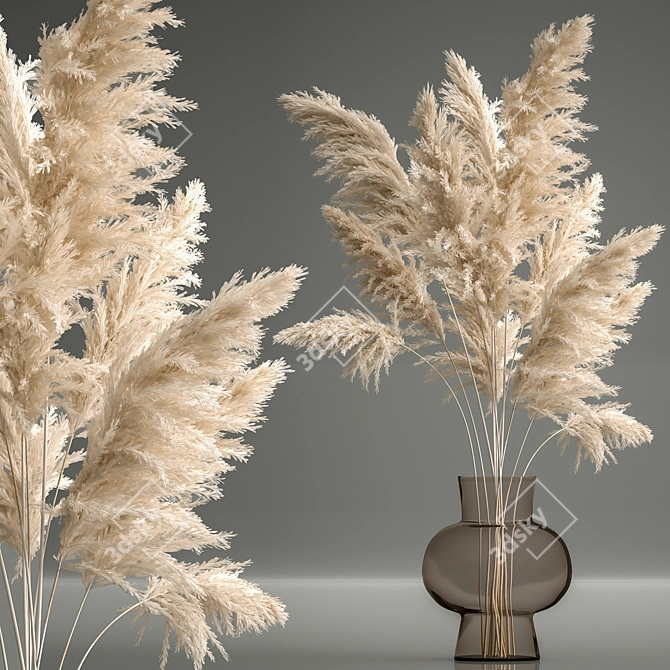 Elegant White Pampas Grass Bouquet 3D model image 1