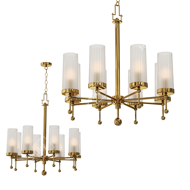 Italian Brass & Glass Chandelier 3D model image 1