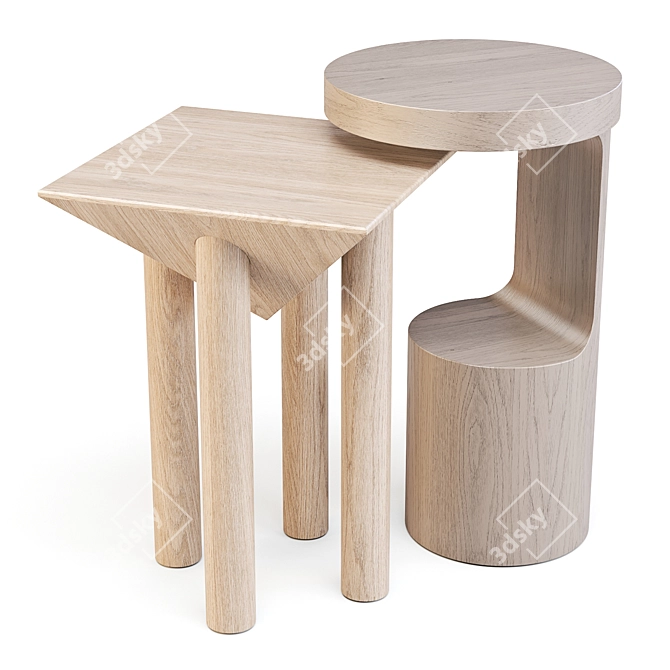 Modern Sculptural Side Tables: Hout and Flora 3D model image 1