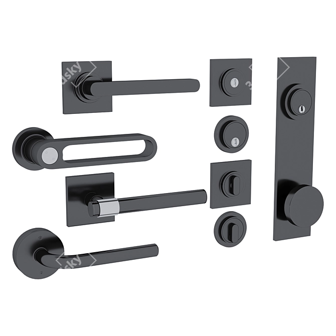 Sleek Door Handle Set 3D model image 4