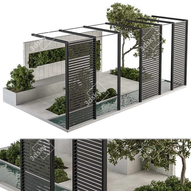 Outdoor Oasis: Bench and Plant Set 3D model image 1