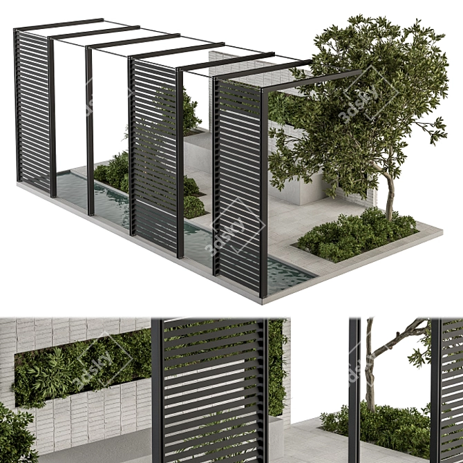 Outdoor Oasis: Bench and Plant Set 3D model image 2