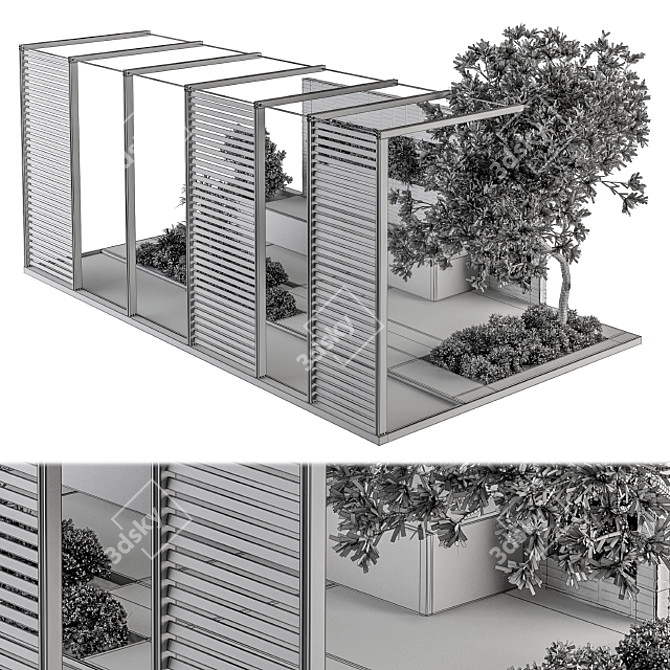 Outdoor Oasis: Bench and Plant Set 3D model image 6