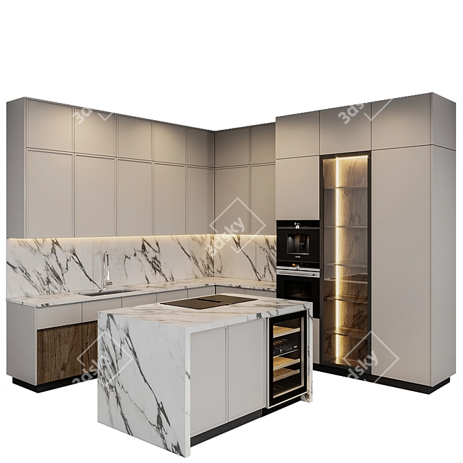 Sleek Kitchenette Set 3D model image 1